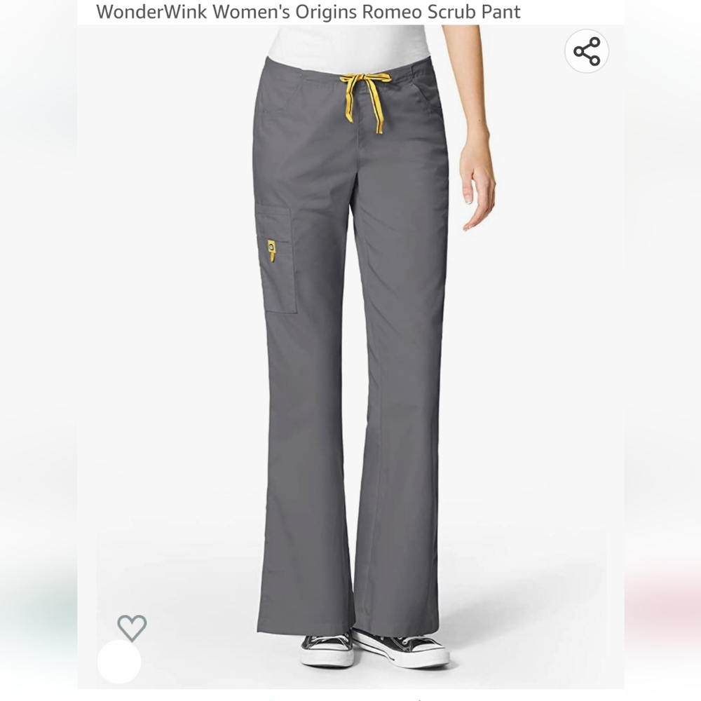 WonderWink Women's Boot Cut Scrub Pants in Charcoal with Yellow Drawstring